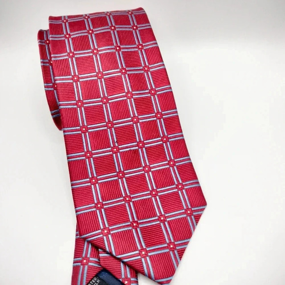 Jos A. Bank Executive Collection Tie Necktie Silk Red Blue Geometric Square TT - Picture 2 of 6
